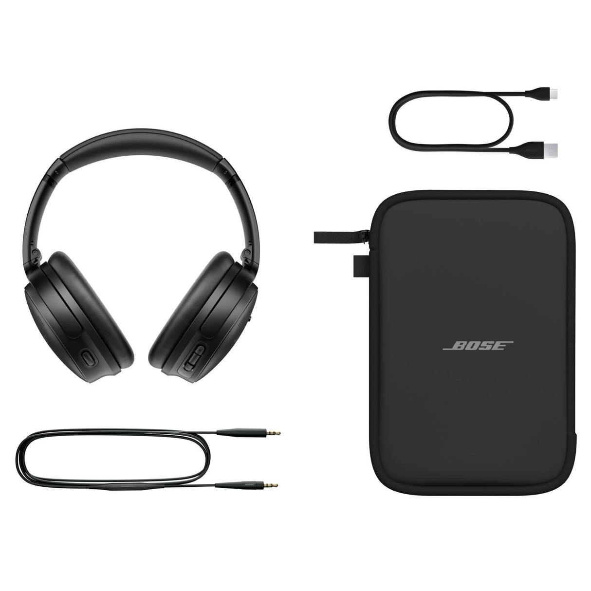 Bose QuietComfort SC Headphones, Auriculares inalámbricos con cancelación de Ruido, Auriculares de Diadema con Bluetooth, micrófono y Cable con hasta 24 Horas de autonomía, con Estuche Blando, Negro