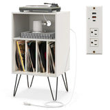 FANTASK Soporte para tocadiscos con estación de carga, soporte para discos de vinilo de 3 niveles, mesa de almacenamiento con estante y 4 separadores para salón, 48 x 40 x 88 cm