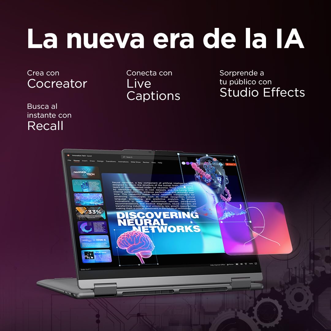 Lenovo Yoga 7 2-in-1 Gen 10 – Ordenador Portátil IA Convertible Táctil 14" OLED (Intel Core Ultra 5 226V, 16 GB RAM, 512 TB SSD, Wi-Fi 7, Win 11 Home, Copilot+ PC) Teclado QWERTY Español - Gris
