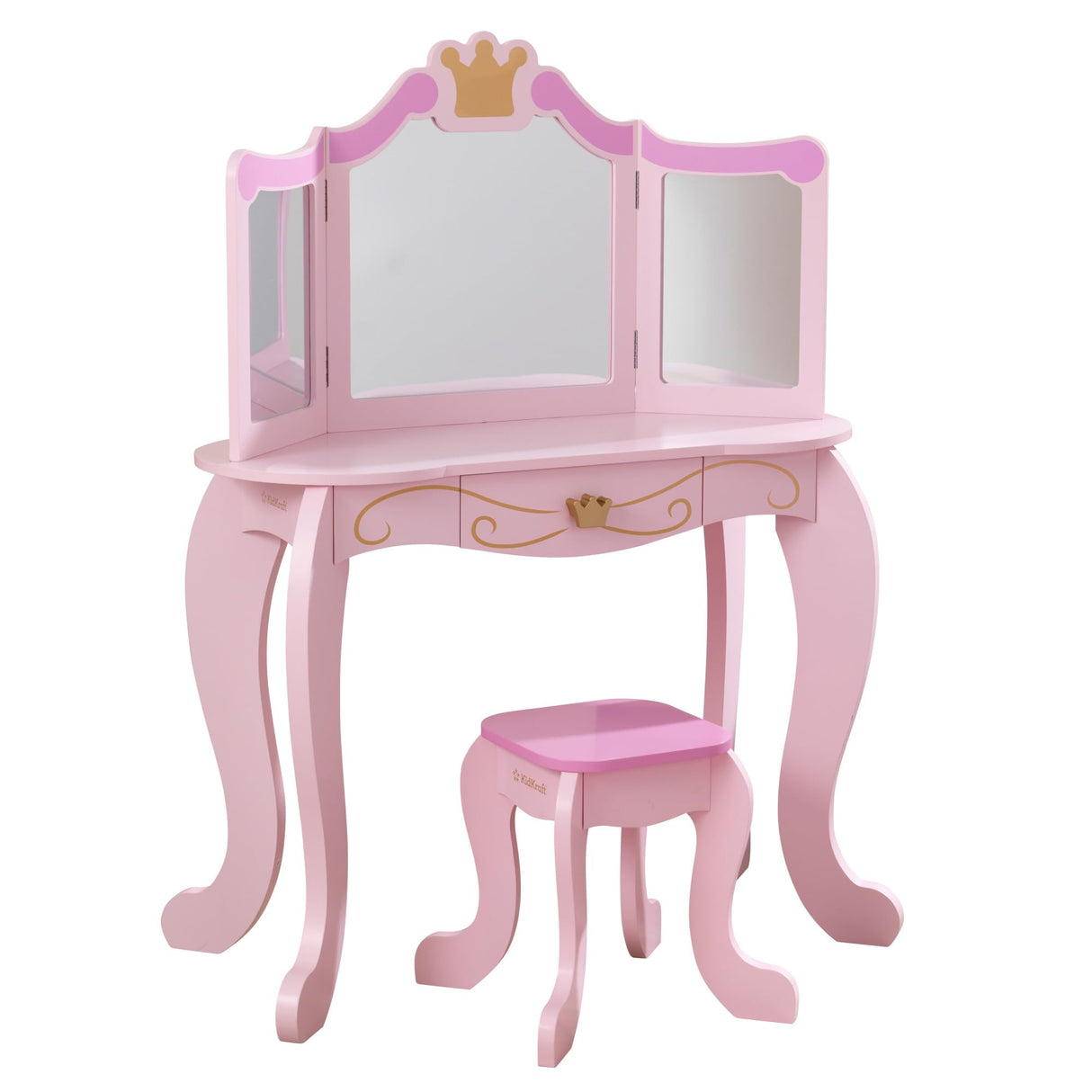 KidKraft Juego de tocador de Maquillaje Infantil Princesa con Espejo y Taburete de Madera, Muebles para Salas de Juego y Dormitorio de niños (76123)