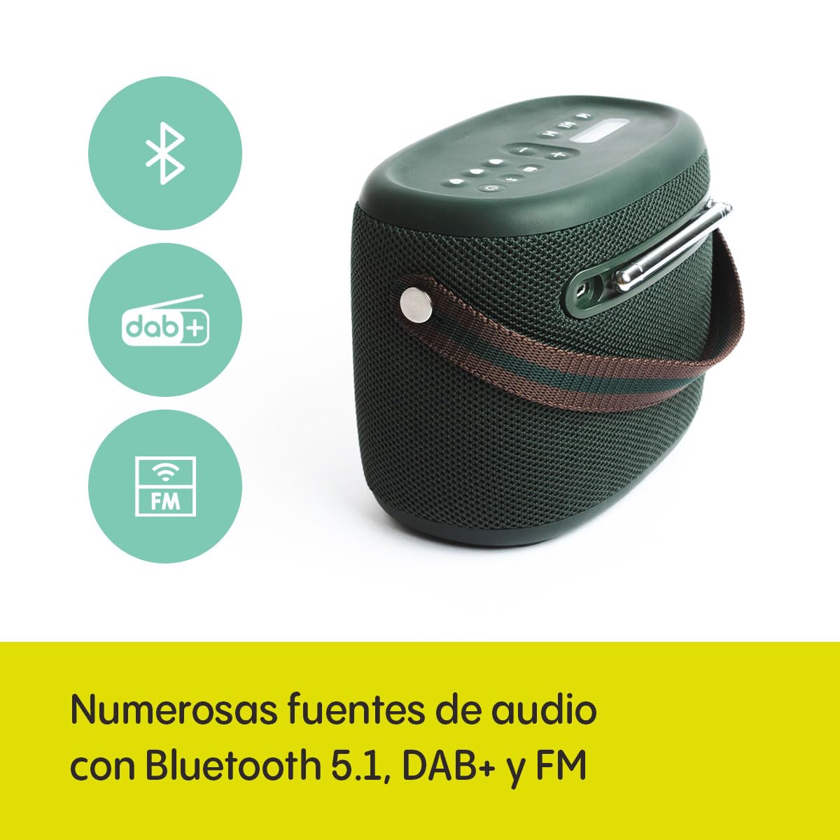 Pure Woodland Altavoz para Exteriores con Bluetooth y Radio Dab+/FM (Resistente al Agua IP67, portátil, batería de 14h jardín y Camping) Verde