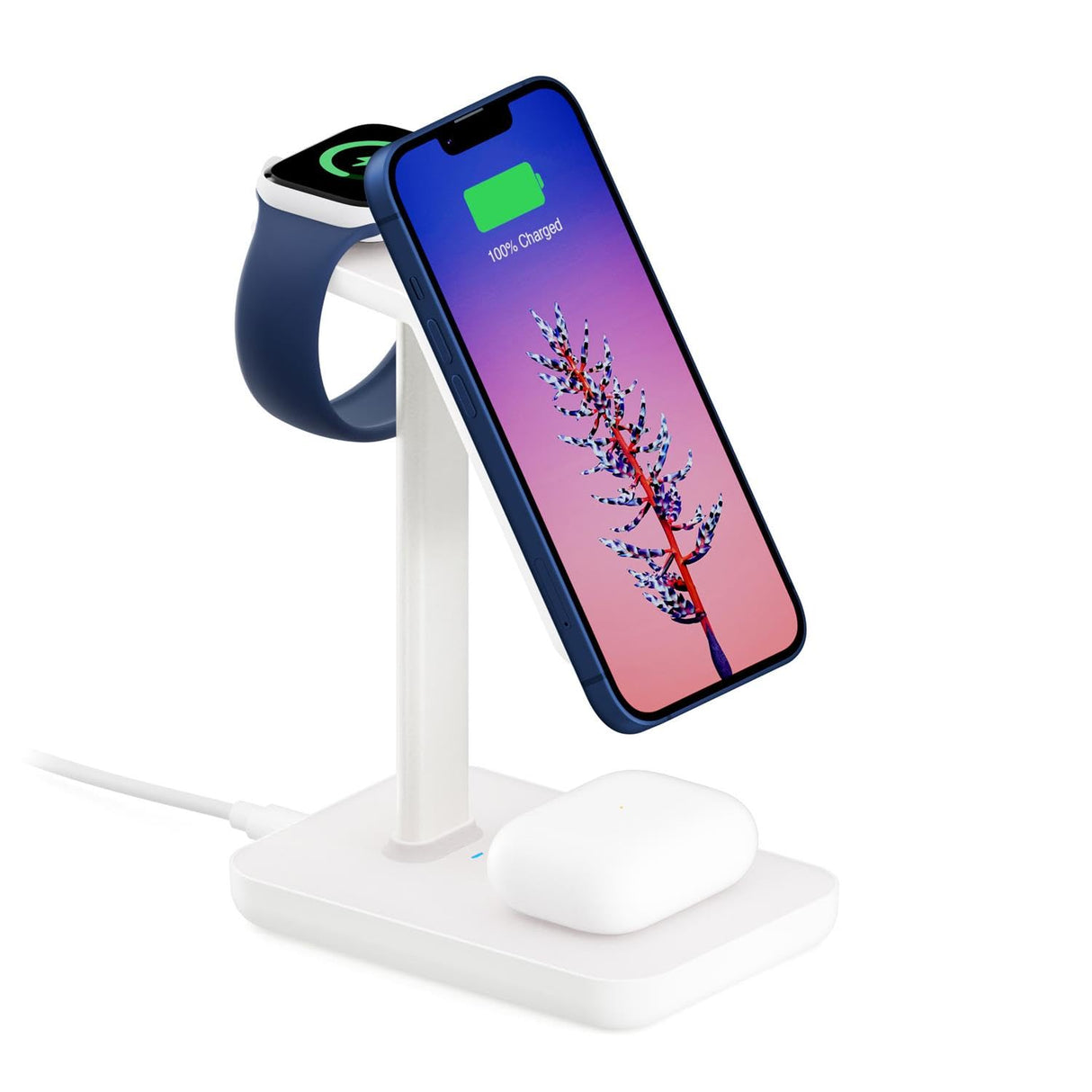 Twelve South HiRise 3 | Estación de Carga magnética 3 en 1 para iPhones, AirPods y Apple Watch MagSafe + Cable USB-C de 1,5 Metros (Blanco)