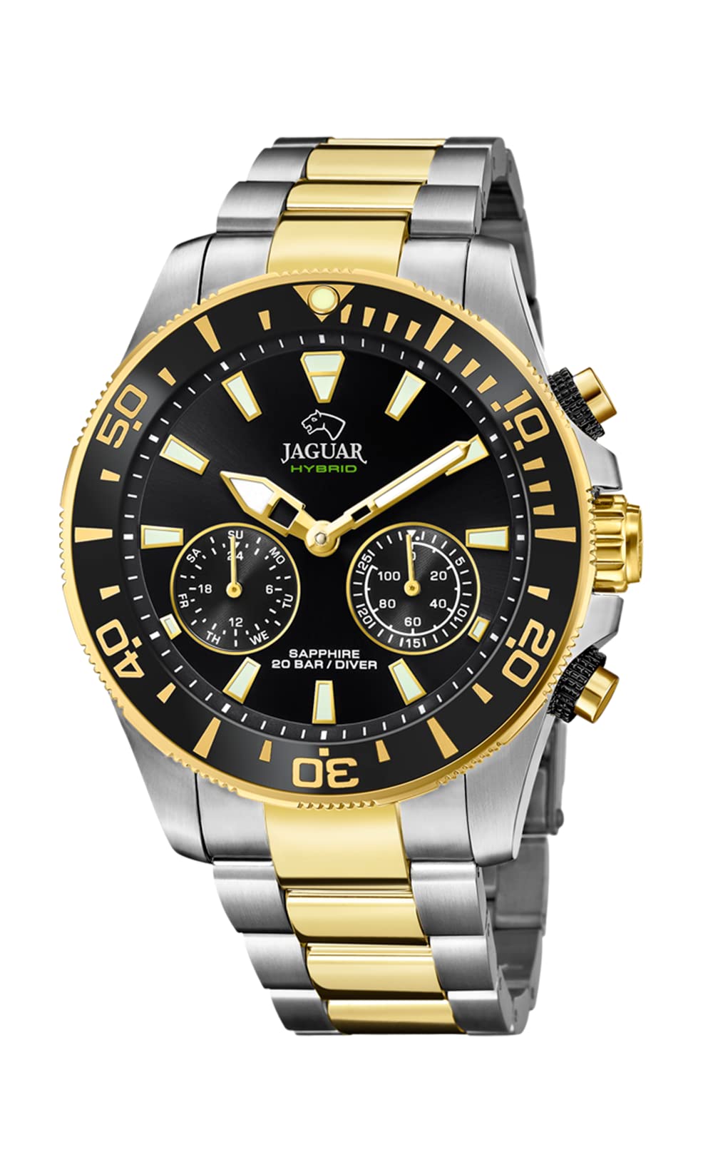 JAGUAR Reloj Modelo J889/2 de la colección Connected, Caja de 45,7 mm Negro con Correa de Acero Bicolor para Caballero