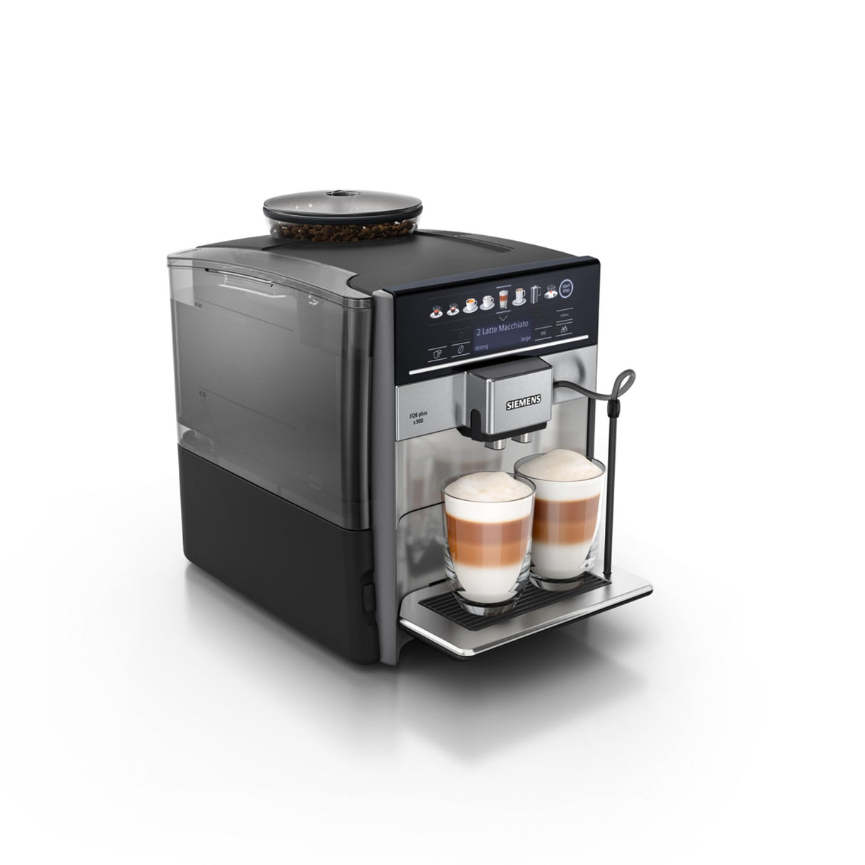Siemens - Cafetera Superautomática, EQ6 plus s500, aromaDouble Shot, autoMilk Clean, ceramDrive, Display CoffeeSelect, Negro/Inox, TE655203RW