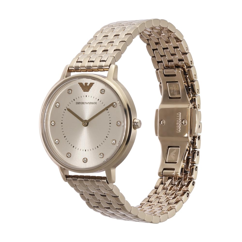 Emporio Armani Reloj de señora, movimiento de dos manecillas, caja de acero rosa de 32 mm con correa de acero, AR11062, Tono dorado claro