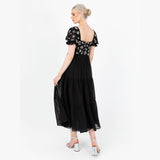 Lovedrobe Women's Midaxi Dress Ladies Animal Sequin Embellished Short Puff Sleeve Square Neck A-Line for Evening Party Cocktail Vestido, Black, 40 para Mujer