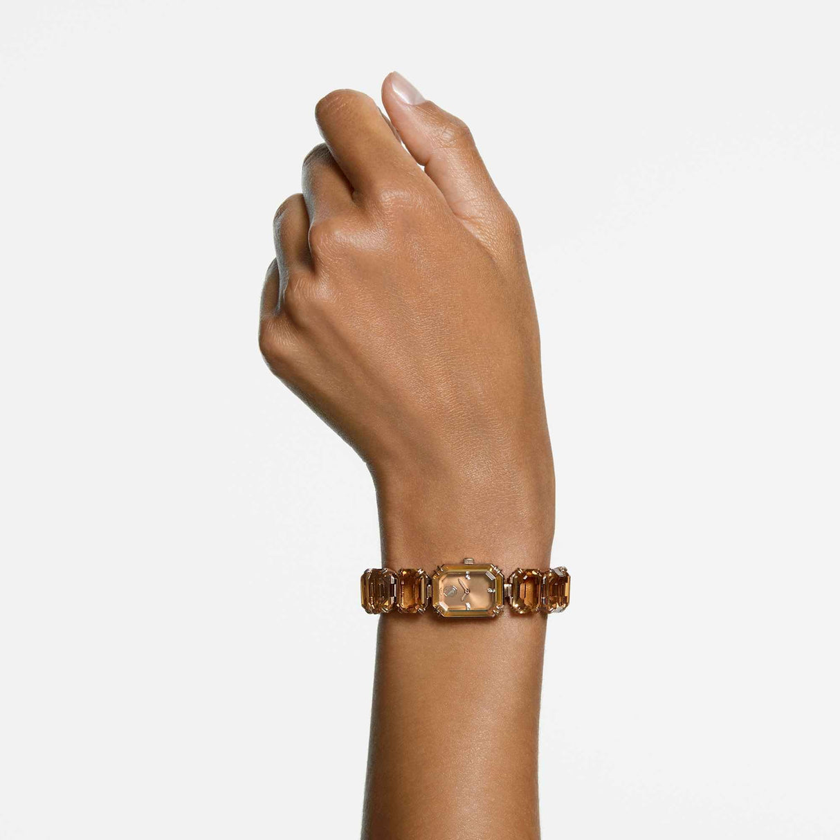 Swarovski Reloj, Pulsera de Talla Octogonal, Marrón, Acabado Tono Oro champán
