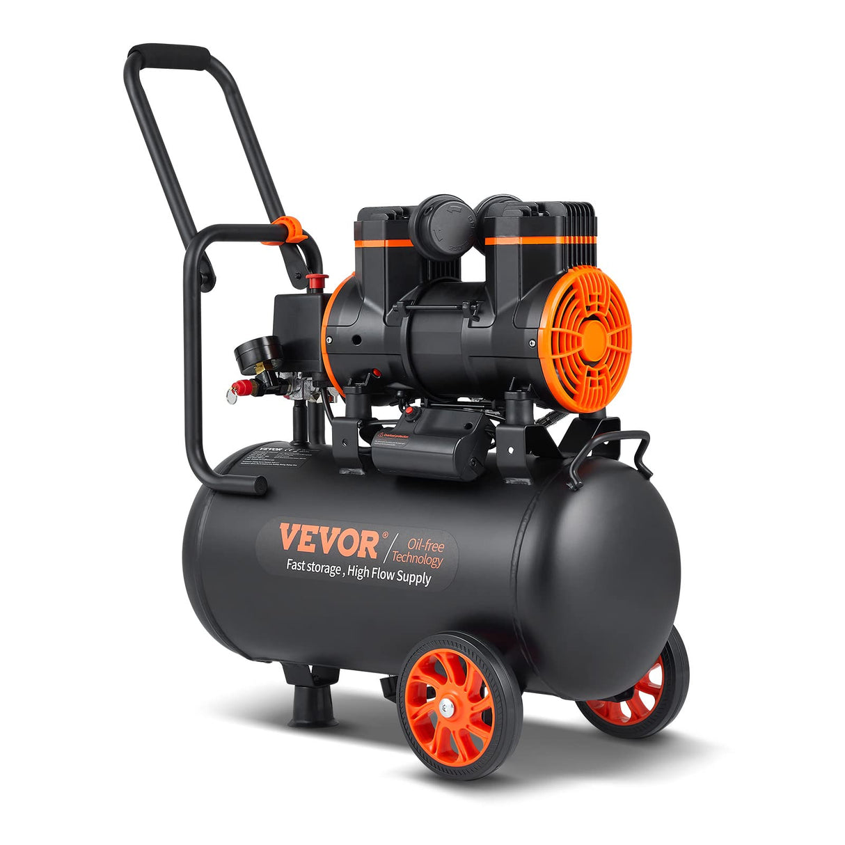 VEVOR Compresor de Aire Silencioso de 24L Compresor de Aire sin Aceite 1450W 2 CV Presión Máxima de 3,5 Mpa Motor sin Aceite 70dB para Reparación de Automóviles Inflado de Neumáticos Pintura a Pistola