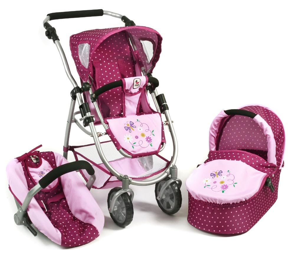 Bayer Chic 2000 637 29 Carrito para muñecas, 3 en 1, Color Morado, Lila/Rosa