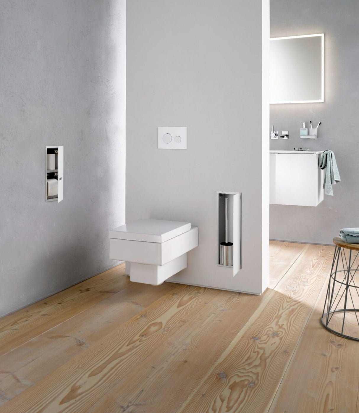 Emco asis-Euro 2.0 rasante Soporte para Papel higiénico, Frontal optiwhite, instalación Armario, sin Marco Puerta bisagra Izquierda – 972427422