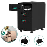 YITAHOME Armario Archivador con 3 Cajones, Cajonera de Oficina Móvil con Ruedas, Metalico Mueble Oficina Archivador con Cerradura y Llave para Carta/A4, Negro, 51 x 40 x 64cm