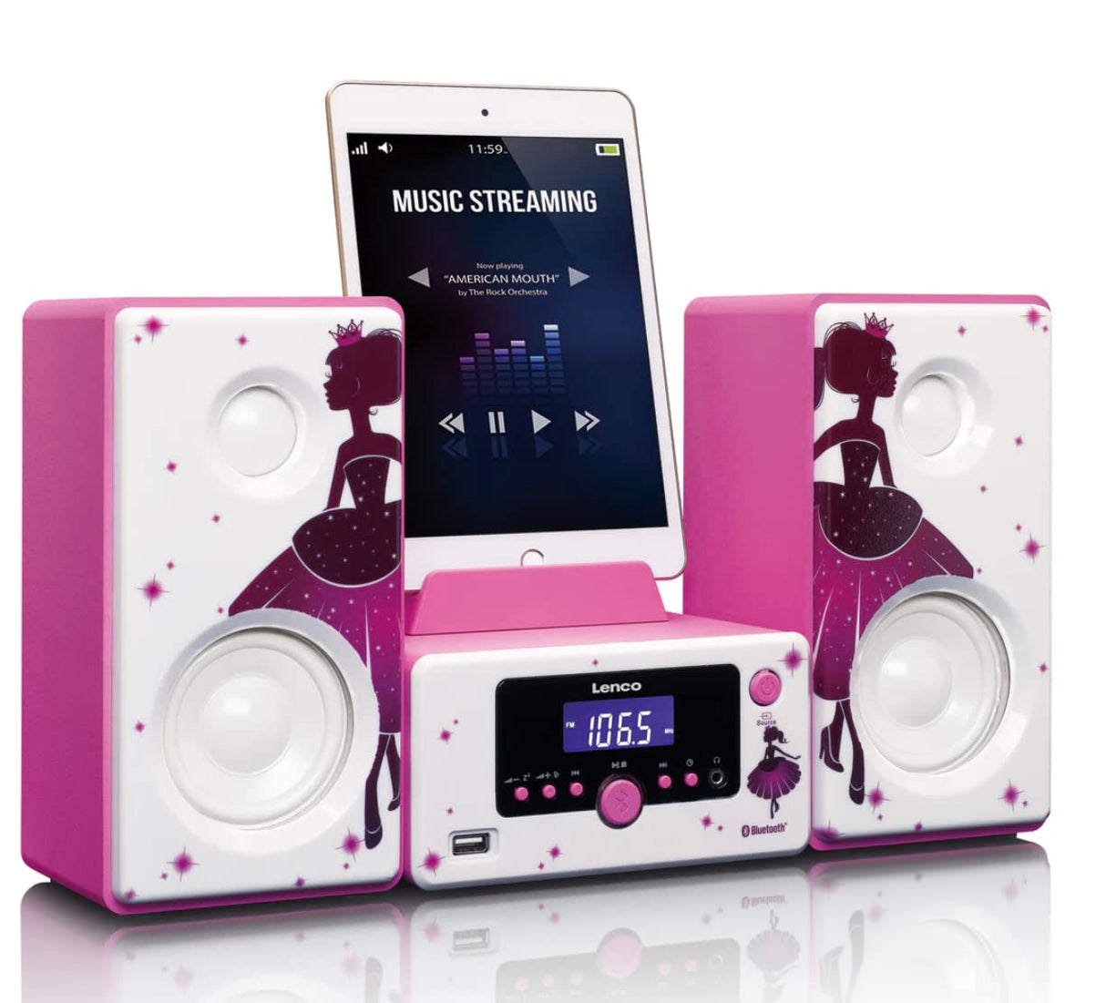 Lenco MC-020 Home Audio Mini System 10W Rosa, Blanco - Microcadena (Home Audio Mini System, Rosa, Blanco, Imagen, 10 W, FM,PLL, Azul)