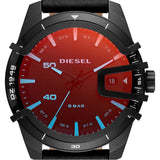 Diesel Reloj para hombre Caged, mecanismo de tres manecillas con fecha, caja de 46 mm de acero inoxidable negro con correa de piel, DZ1948