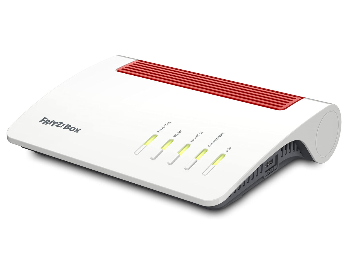 AVM Fritz!Box 7590 AX (Wi-Fi 6 enrutador con 2400 Mbps (5 GHz) y 1200 Mbps (2,4 GHz), hasta 300 Mbps con supervectoring VDSL, Malla Wi-Fi, Base DECT, en alemán Versión)