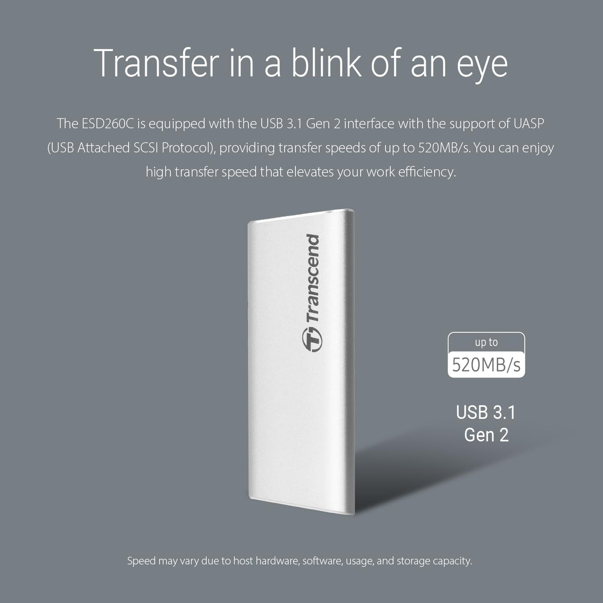 Transcend SSD Portátil ESD260C 1TB USB 3.1 Tipo-C - TS1TESD260C