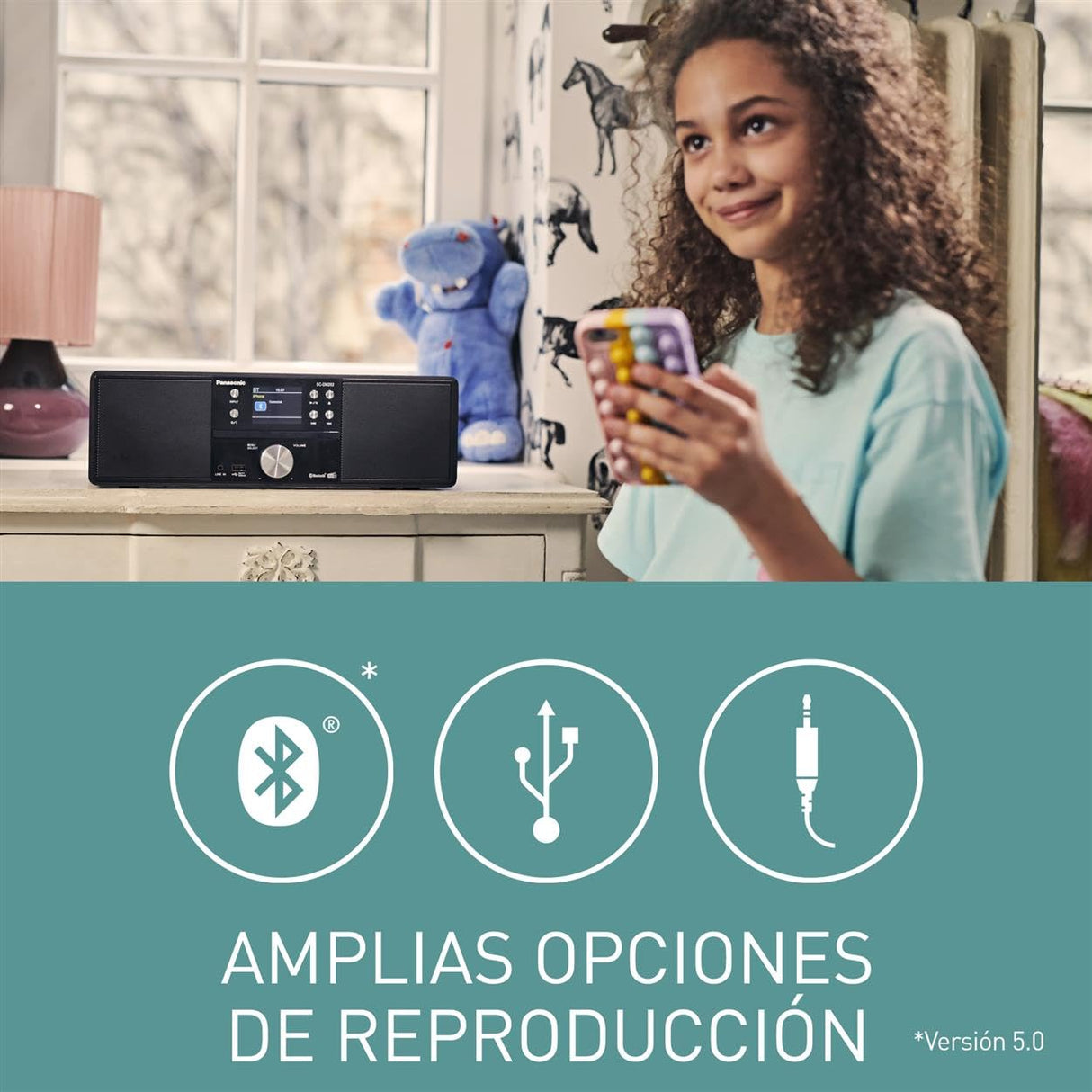 Panasonic SC-DM202EG-K Sistema Estéreo Micro Hi-Fi Compacto con CD, Radio Dab+/FM, USB y Bluetooth, Altavoces de 24 W, Control Remoto, Pantalla LCD TFT de 2,4", Ajustes de Ecualización, Negro.