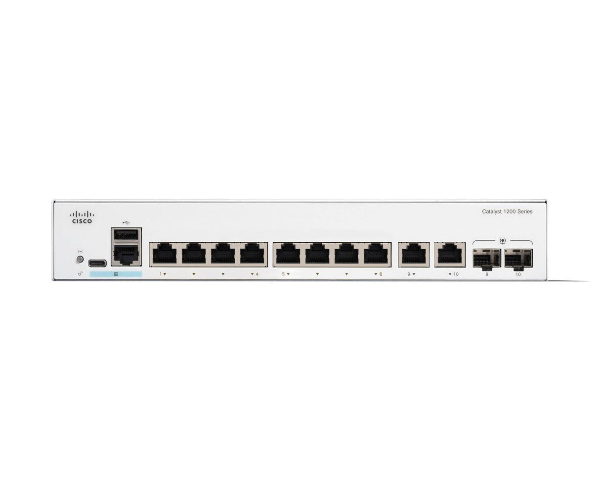 Cisco Switch inteligente Catalyst 1200-8T-E-2G, GE de 8 puertos, PS externa, combo GE 2x1, protección limitada de por vida (C1200-8T-E-2G)