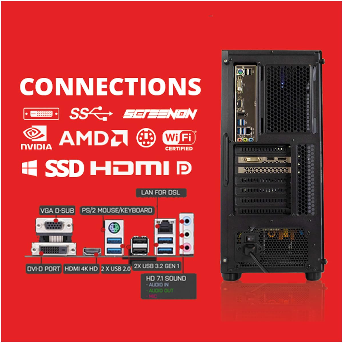 ScreenOn - Ryzen 7 5700G - 500GB SSD - RTX 3060 - Game PC A40133 - WiFi - Windows 11 Pro