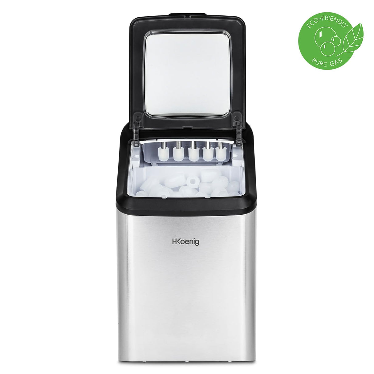 H.Koenig Máquina para Hacer Hielo Profesional 15kg en 24h KBP40, 2 Tamaños de Cubitos de Hielo, Automático, Enchufable Posible Silenciador 2,8L, Rápido Cubito de Hielo Listo en 6 min