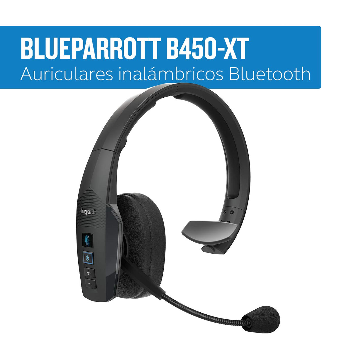 Jabra BlueParrott Nuevo B450-XT – Auricular Bluetooth Monoaural Over-Ear – Cancelación de Ruido al 96% – Control de Voz para Viajes en Carretera y Entornos de Alto Ruido – Negro