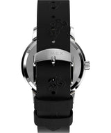 Timex Peanuts Automatic - Reloj de 40 mm para hombre, correa de liberación rápida de dos piezas de cuero negro, esfera en tono plateado, caja de acero inoxidable TW2W54000