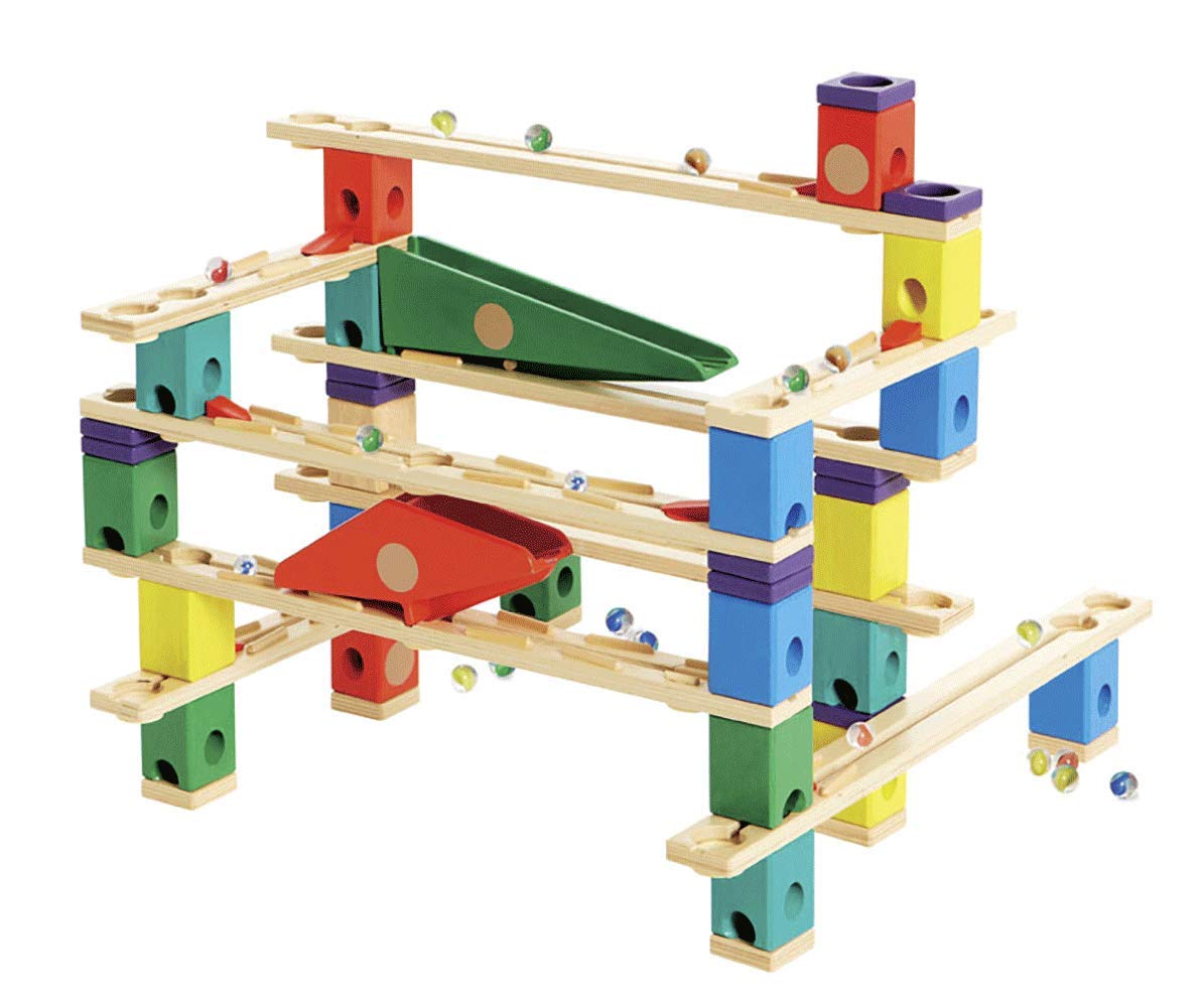 Hape Quadrilla Vertigo Wooden Marble Run Construction System, Juego de carreras de canicas de madera Juguete de laberinto para niños