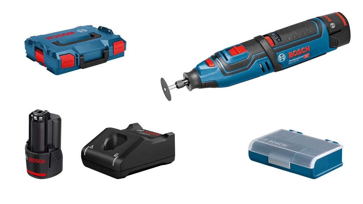 Bosch Professional 12V System GRO 12V-35 - Miniherramienta a batería (5000 – 35000 rpm, 2 baterías x 2.0 Ah, en L-BOXX)