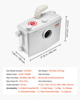 VEVOR 1200 W Bomba Trituradora para Inodoro con 4 Entradas de Agua, Caudal de 48 GPM, Altura de 10 m, Máquina de Descarga Ascendente para Eliminación de Aguas Residuales para Inodoro, Lavabo y Bañera