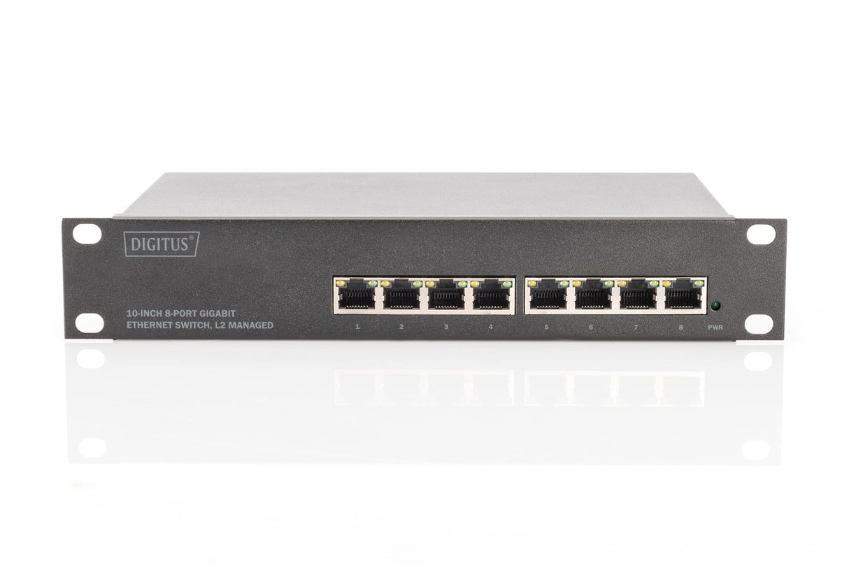 DIGITUS Gigabit Ethernet Switch - 10 pulgadas - 8 puertos - L2+ Managed - VLAN, Link Aggregation & Port Control - Negro