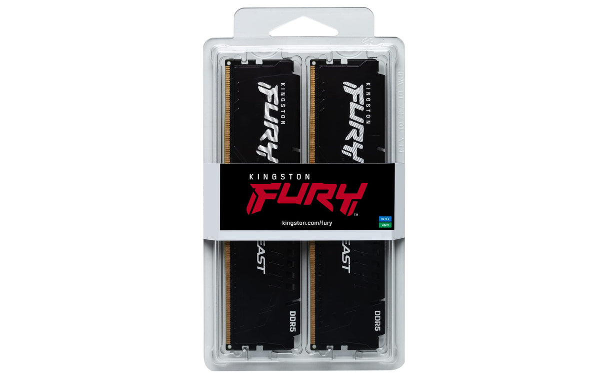 Kingston FURY Beast Negro DDR5 32GB (2x16GB) 5200MT/s CL40 DIMM Memoria gamer para Ordenadores de sobremesa Kit de 2 Intel XMP - KF552C40BBK2-32