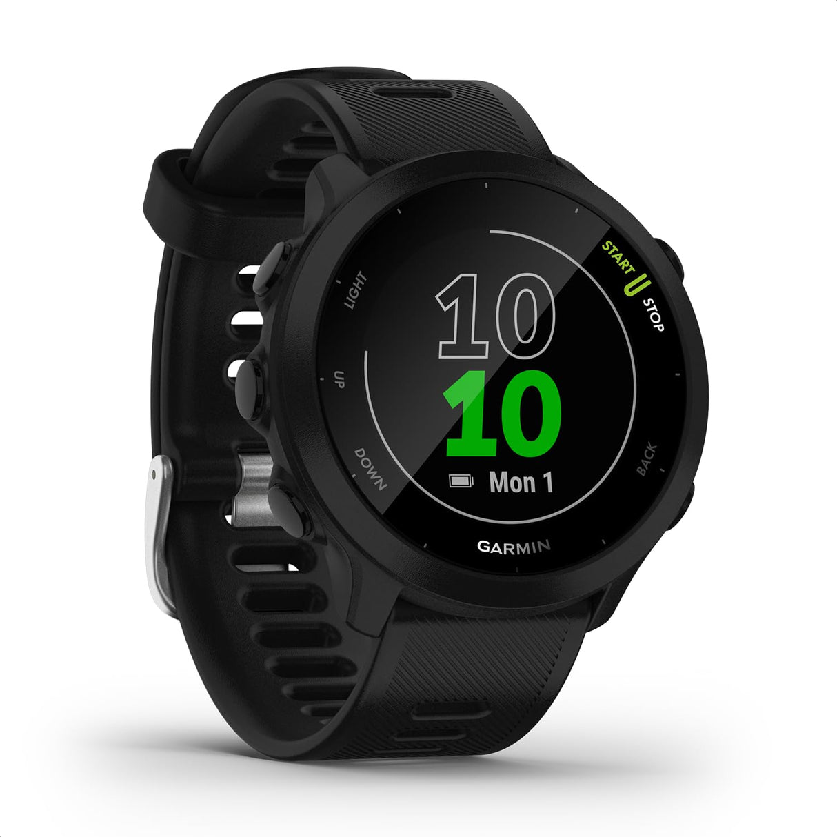 Garmin Forerunner 55, Reloj inteligente para running con GPS, Planes de entrenamiento, Notificaciones y seguimiento del bienestar, Color Negro