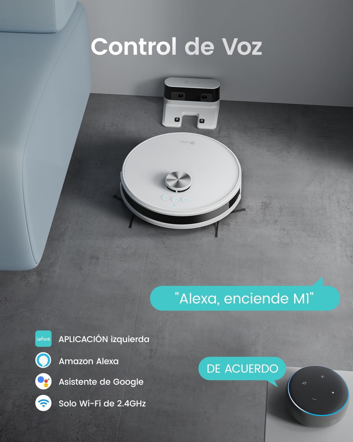 LEFANT M1 2 en 1 Robot Aspirador y Fregasuelos, 4000Pa, Navegación dToF, 200min, Auto-Recarga, WiFi, 8 Zonas No-Go, Ideal para Pelo de Mascotas/Alfombras