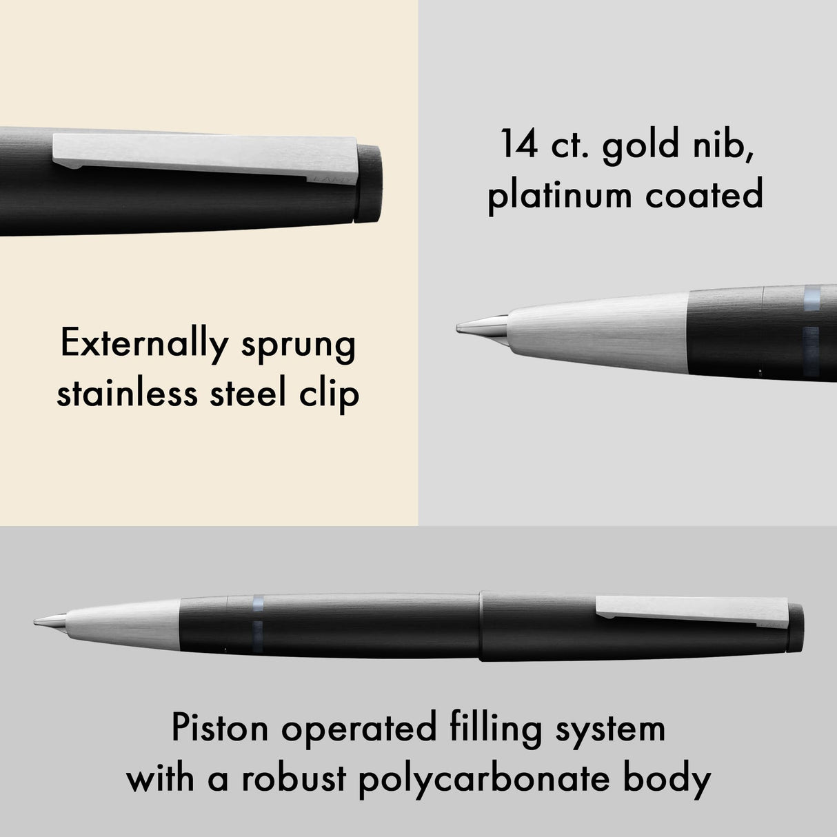 Lamy 2000 black pluma - elegante con cuerpo de policarbonato robusto - plumín de oro de 14 quilates parcialmente platinado - tamaño del plumín OBB