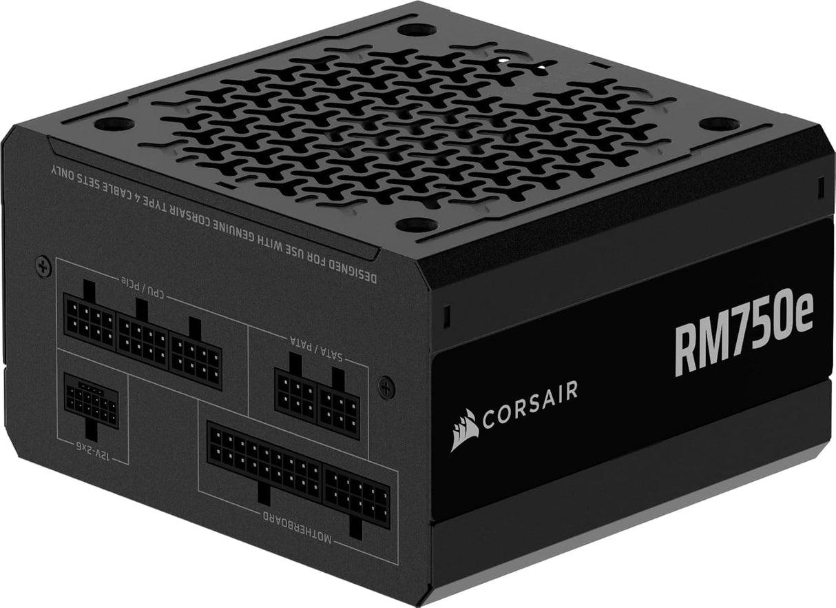CORSAIR RM750e (2025) Fuente de alimentación ATX Totalmente Modular de bajo Ruido con Cable de 12V-2x6, Compatible con ATX 3.1 y PCIe 5.1, eficiencia Cybenetics Gold, condensadores Clasificados a 105