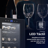 SVAN Vinoteca 36 Botellas Negro SVN3600D2. 60W, Display LED táctil, Pantalla Digital Exterior, 12 Rejillas Metálicas, Clase de Eficiencia Enérgetica G