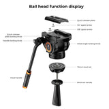 K&F CONCEPT Trípode de Video,184cm con 360° Cabezal Fluido, Trípode Profesional de Aluminio con Placa de Liberación Rápida para DSLR,Videocámara,Cámaras, Carga Máxima 8KG