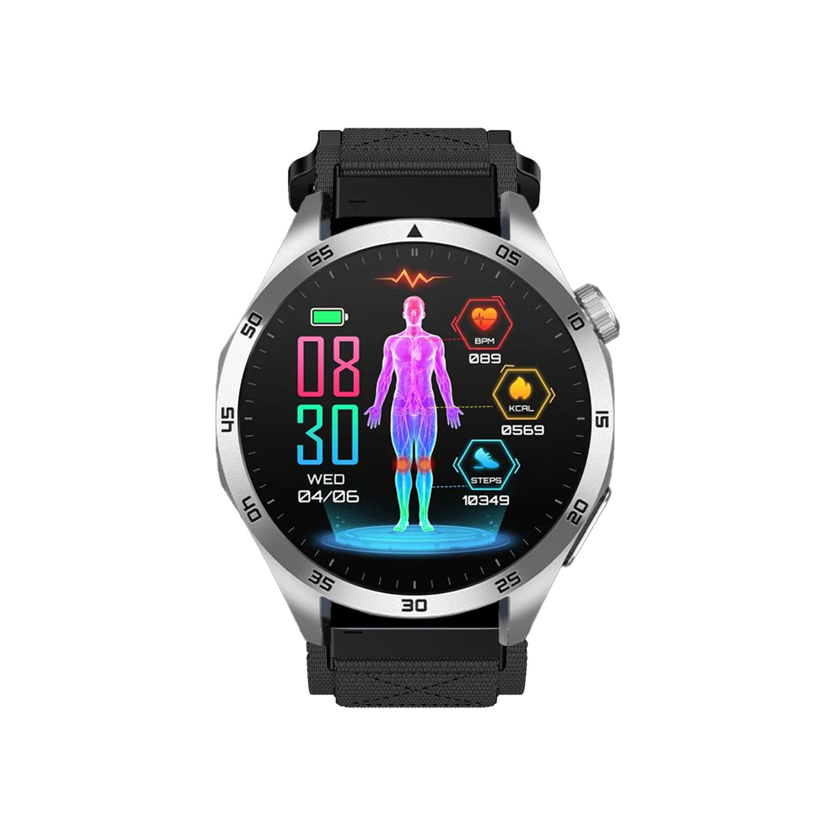 VALDUS Knauermann Pro 3 Fan Edition Redondo (2025) Plateado Reloj de Salud Reloj Inteligente con Función Telefonía, Función ECG Plus HRV y SOS, BT Bluetooth, Apnea del Sueño, Velcro Negro, 14-24,