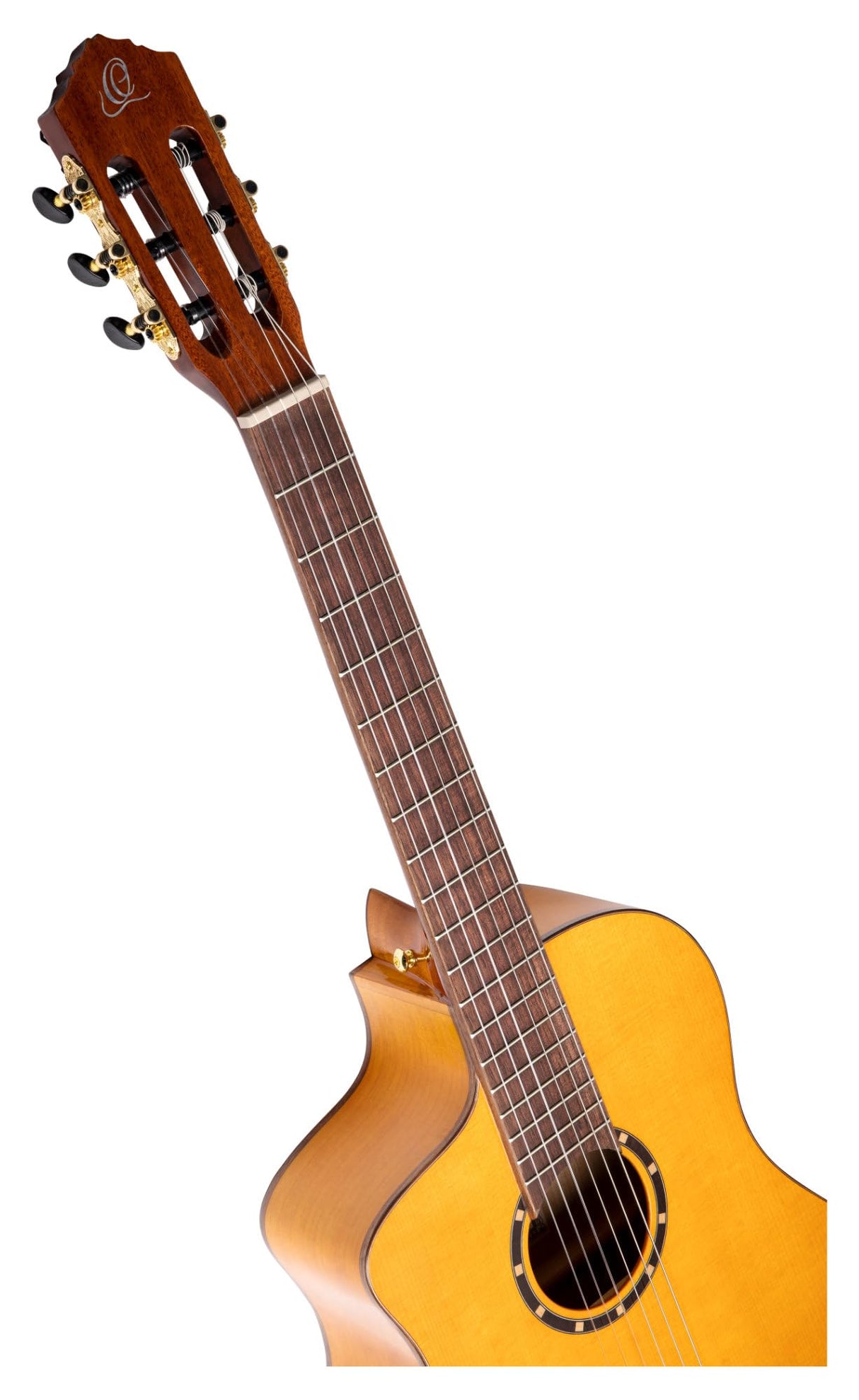 Ortega Guitars Family Series Pro - Guitarra flamenca para zurdos, tamaño 4/4, electroacústica, pícea y ciprés con acabado brillante, color amarillo – Incluye funda (RCE170F-L)