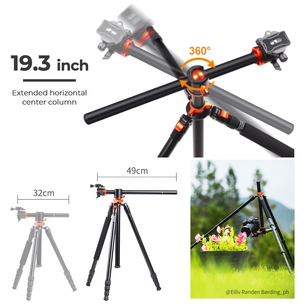 K&F CONCEPT 240cm Trípode de Cámara, Trípode Video Profesional con Columna Central Transversal con Rótula de Bola Panorámica y Placa de Liberación para DSLR Cámara T254A8+BH-28L(SA254T1)