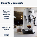 De'Longhi Dedica - Cafetera de Bomba de Acero Inoxidable para Café Molido o Monodosis, Cafetera para Espresso y Cappuccino, Depósito de 1.3 Litros, Sistema Anti-goteo, EC685.W, Blanco