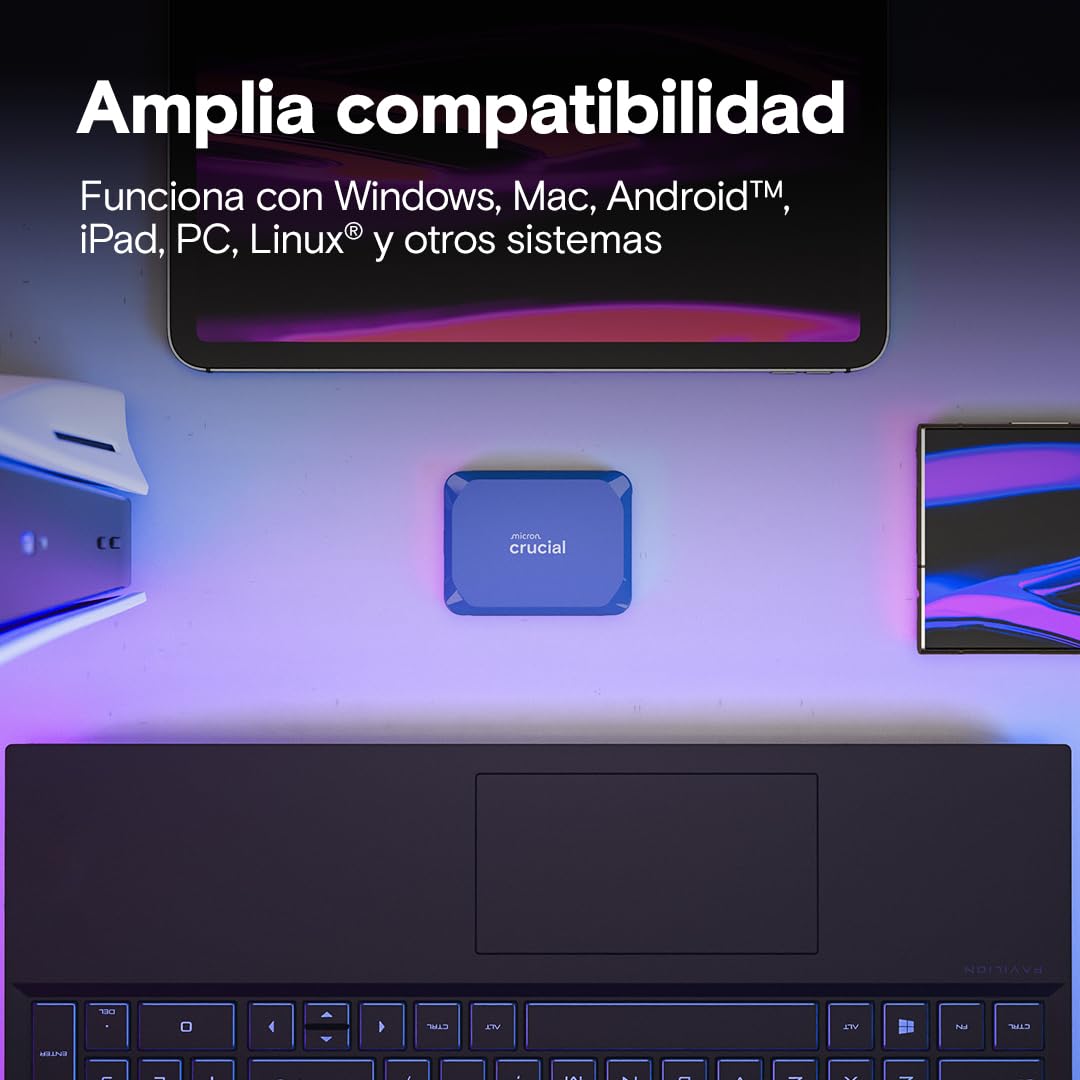 Crucial X10 8TB SSD Externo Portátil, hasta 2100MB/s, USB-C 3.2 Gen2, Clasificación IP65 de resistencia al agua y al polvo, Disco Duro Sólido Externo, Azul Mate - CT8000X10SSD9-02