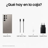 Samsung Galaxy S24 Ultra y Cargador 45W, Teléfono Móvil con IA, Smartphone Android, 12 GB RAM, 256 GB Almacenamiento, Cámara 200MP, S Pen, Batería Larga Duración, Gris Titanium (Versión Española)