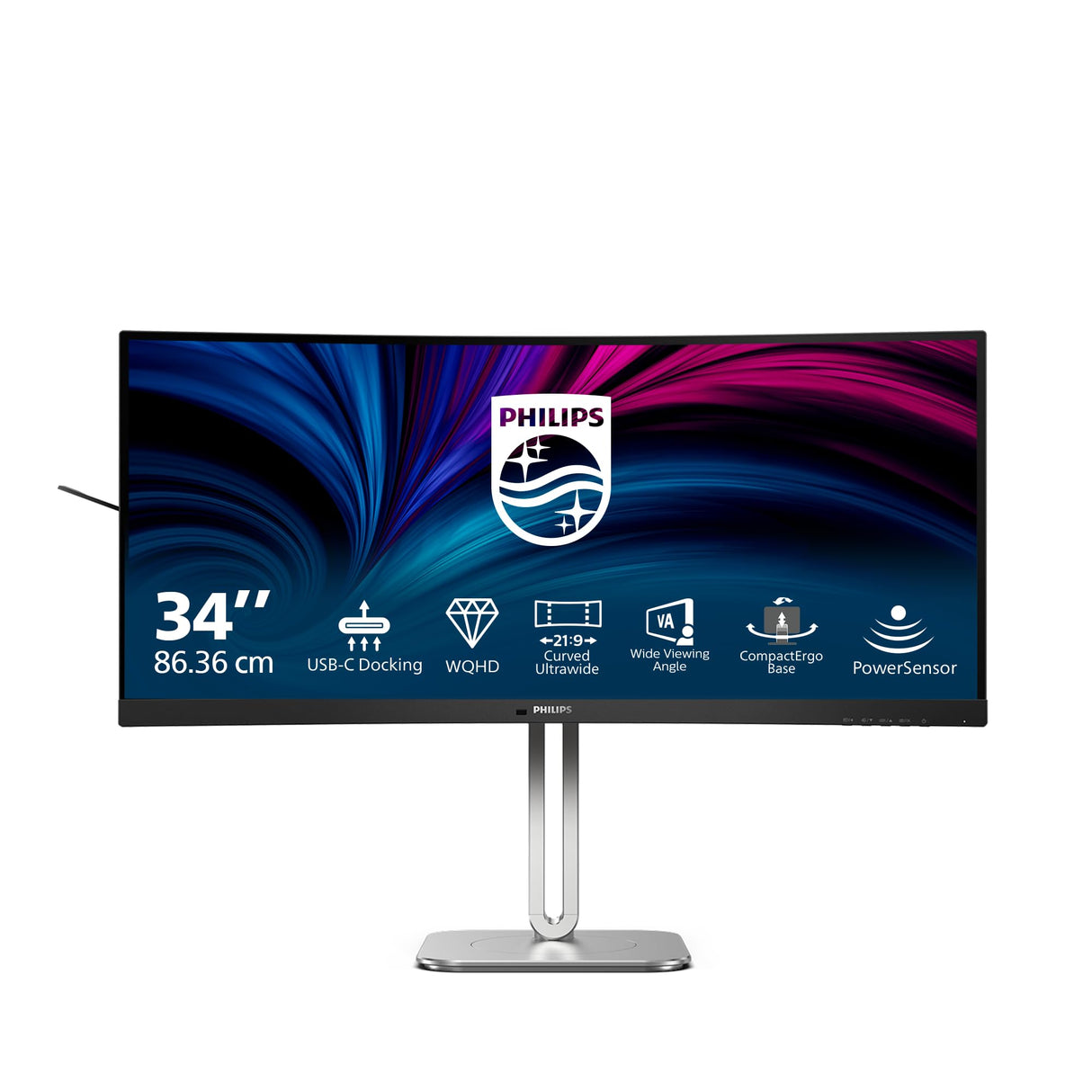 Philips EVNIA 34B2U5600C Monitor Gaming 34" UWQHD Curvo, WLED, 120Hz, VA, 4 ms GtG, Adaptive Sync., TUV Eyesafe, Altavoces, Altura Ajustable (2X HDMI 2.0, 1x DP 1.4, USB-C) Gris Oscuro