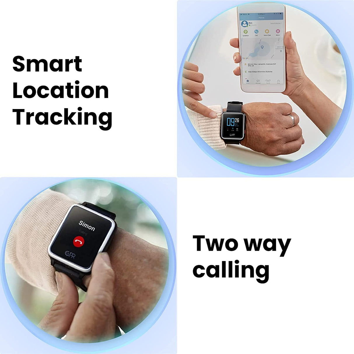 CPR Guardian III - Reloj de Alarma Personal SOS con detección de Alerta de caída y Seguimiento de ubicación por GPS (Negro)