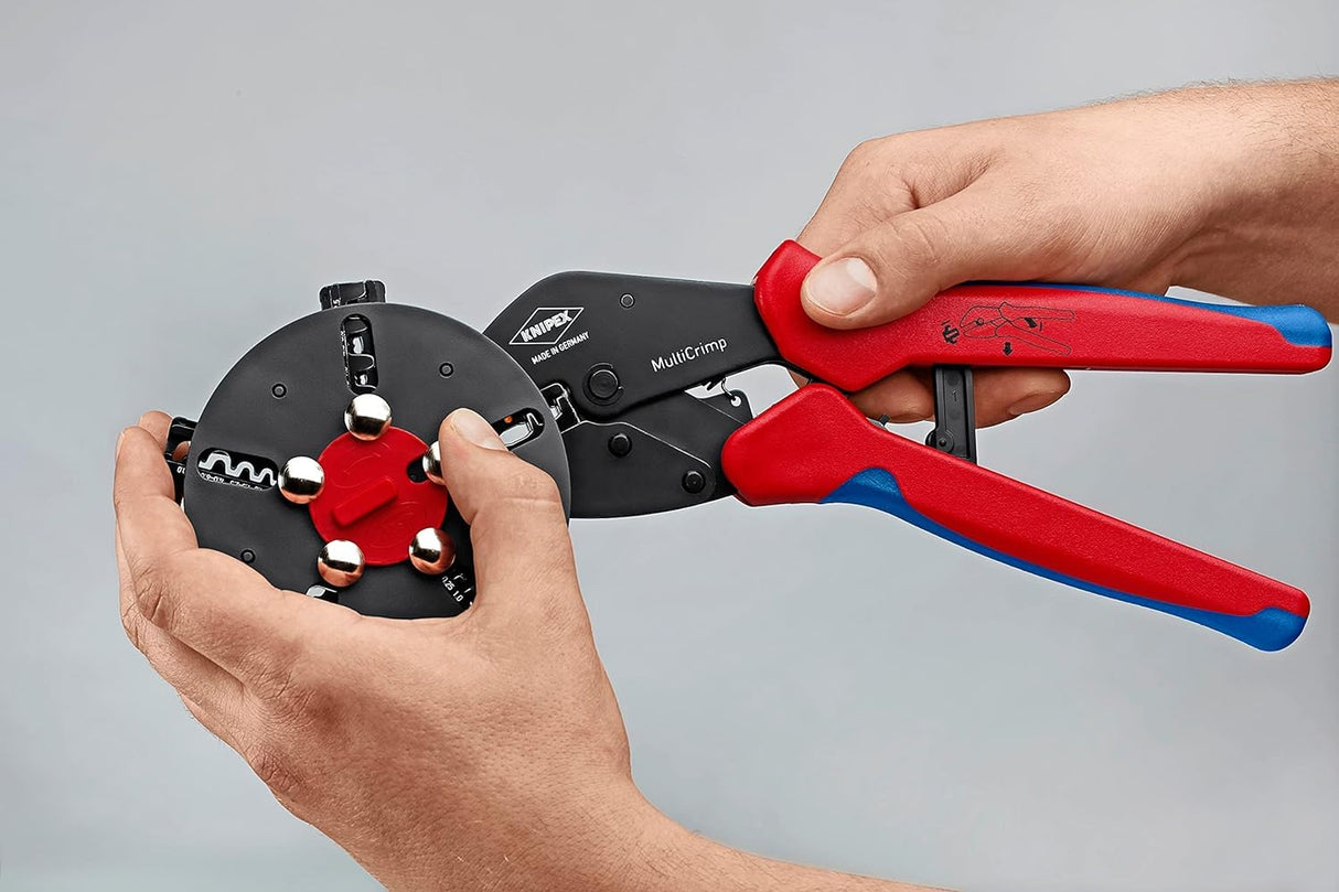 Knipex MultiCrimp® Alicate crimp con porta-mordazas bruñido, con fundas multicomponentes 250 mm 97 33 01