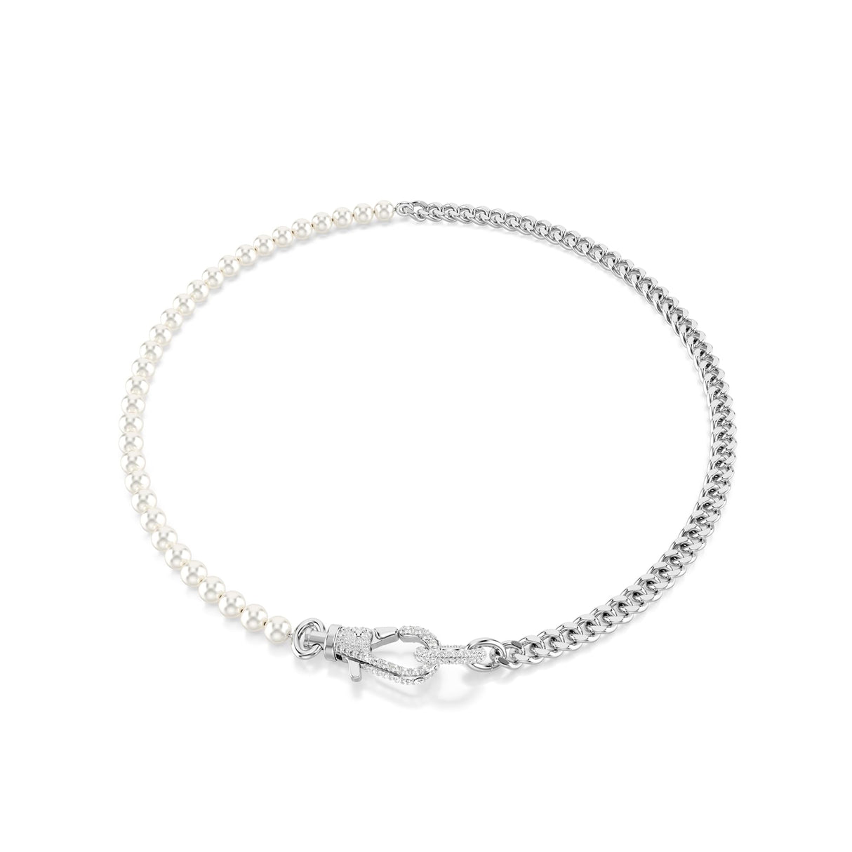 Swarovski Collar Dextera, Pavé, Perla de cristal, Blanco, Baño de rodio