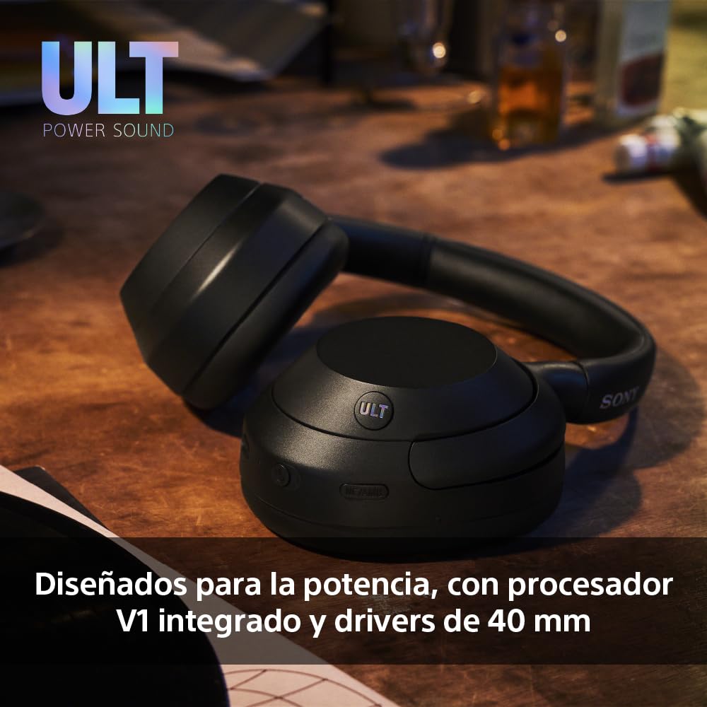 Sony ULT Wear, Auriculares inalámbricos Bluetooth con ULT Power Sound, Ultimate Deep Bass, Noise Cancelling, Calidad de Llamada nítida, hasta 30 Horas de autonomía de la batería, iOS y Android, Negro
