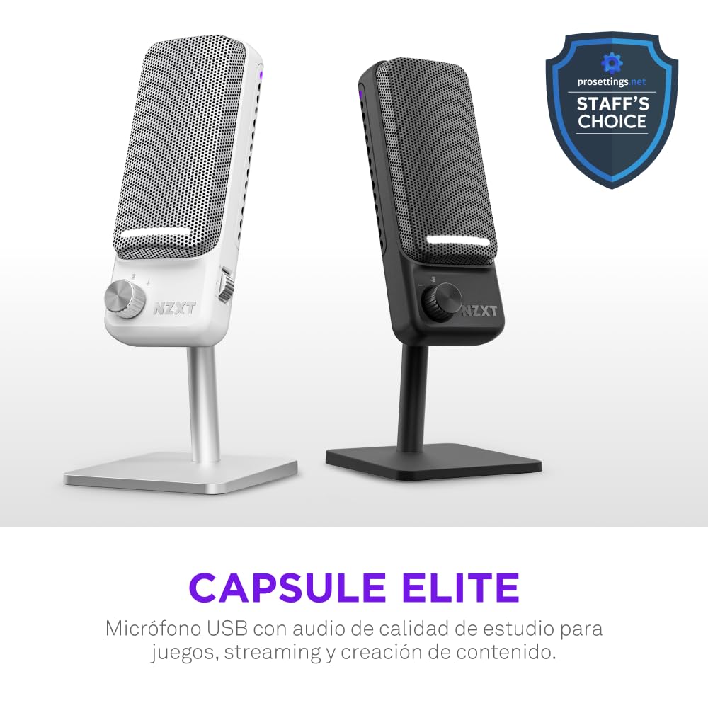 NZXT Capsule Elite - Micrófono de Condensador USB prémium para Gaming, Streaming, podcasting y grabación - Sonido Estudio - Diseño multiposición - Software DTS - Iluminación RGB - Negro