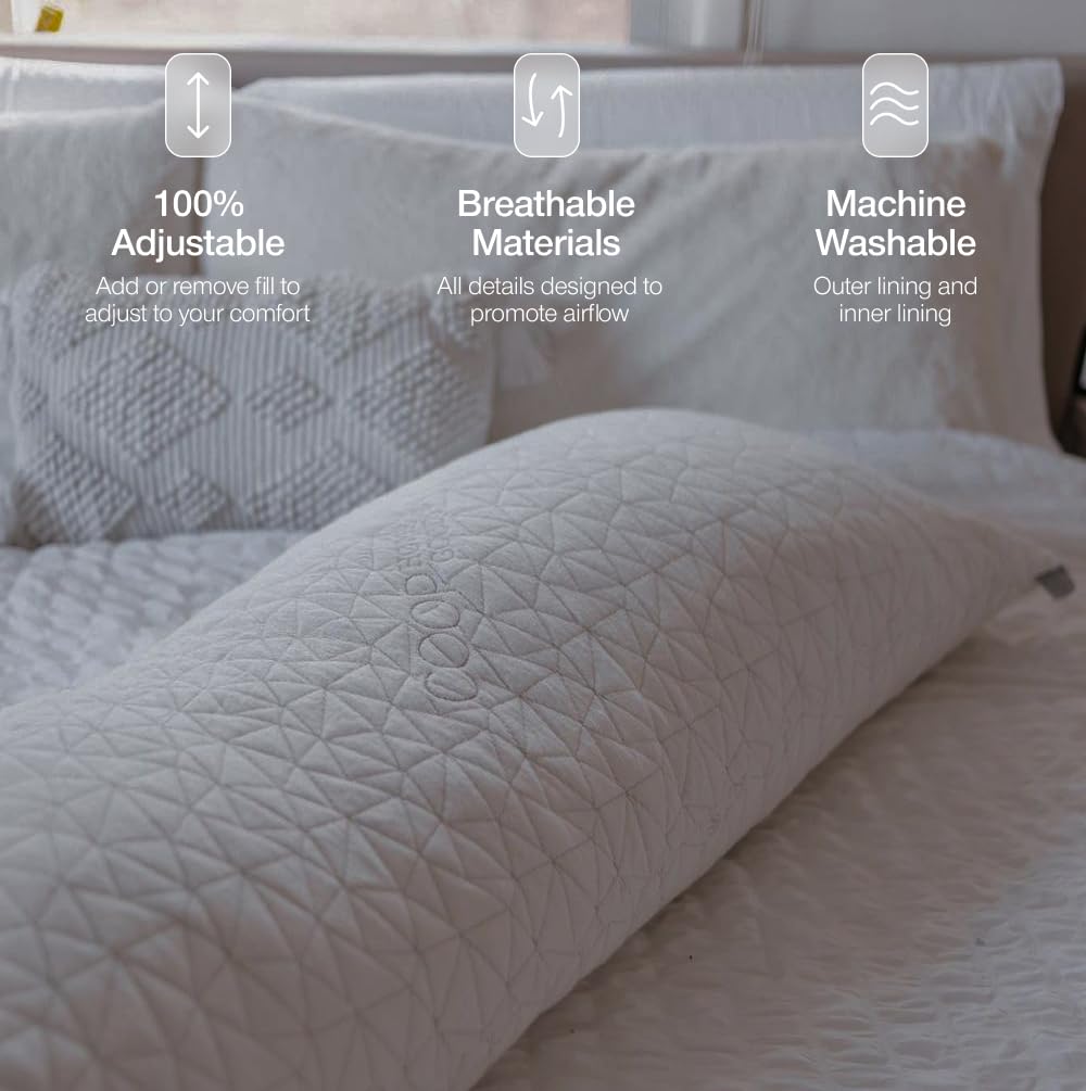 Coop Home Goods Almohada Corporal de Espuma viscoelástica triturada de 20 x 54 Pulgadas con Funda de Mezcla de poliéster y rayón de Viscosa derivada de bambú