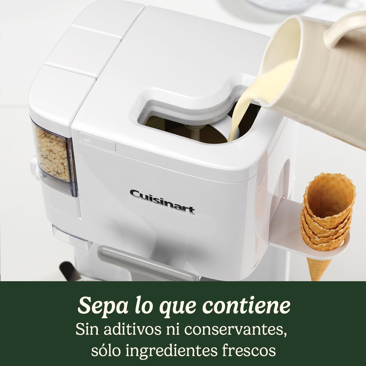 Cuisinart Heladera Soft Serve Ice Cream Maker, Capacidad 1.4L, 100% automática, Helado suave, Dispensador de toppings, Cucuruchos